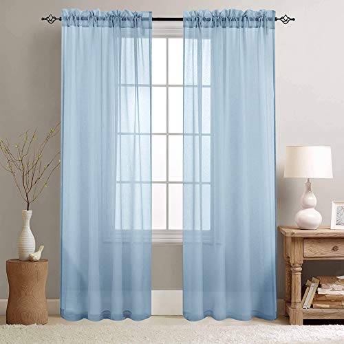 Product Cover jinchan Sheer Curtains Blue 84 inch Length Window Curtain Set for Living Room Drapes Textured Voile Rod Pocket Sheer Window Panels for Bedroom 2 Panels