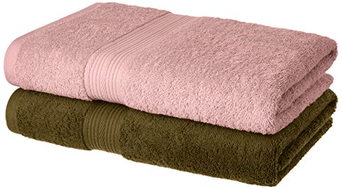 Product Cover Amazon Brand - Solimo 100% Cotton 2 Piece Bath Towel Set, 500 GSM (Brown and Baby Pink)