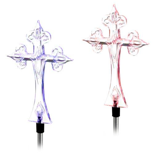 Product Cover Solar Powered Cross Garden Stake Outdoor Color Change Lights (Set of 2)