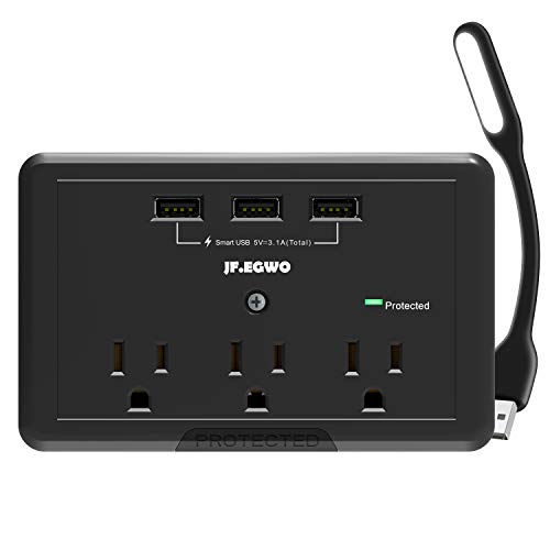 Product Cover Quick Charger 3 USB 3 Outlets Multi Plug Wall Outlet, 15A 1700 Joules Surge Protector USB Black Wall Adapter, by Jf.egwo