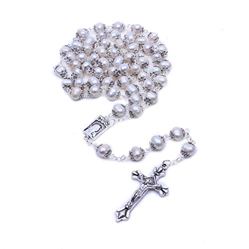 Product Cover Ytbeauti Freshwater Pearl Rosary Necklace Antique Catholic Religious Jewelry The Rosary Beads Cross