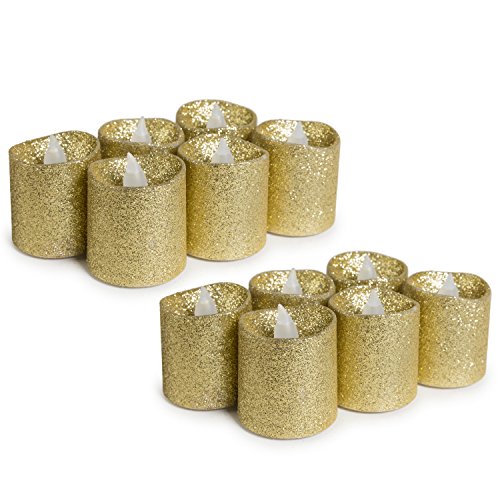 Product Cover Set of 12 - WYZworks Gold Glitter Votive Tea Light Flameless LED Faux Wax Candle