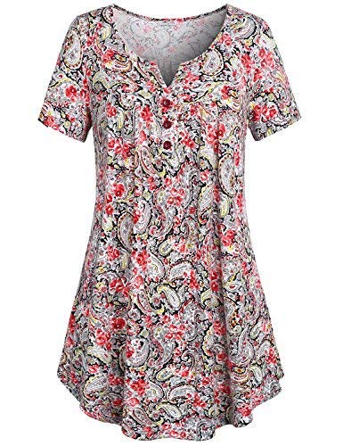 Product Cover SeSe Code Women's Crewneck Button-up Ruched Short Sleeve Tunic Shirt