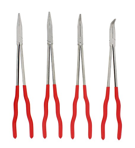 Product Cover ABN Needle Nose 16in Plier 4-Piece Set - Long Reach 90-Degree Angle, 45-Degree Angle, Straight, and Curved Pliers