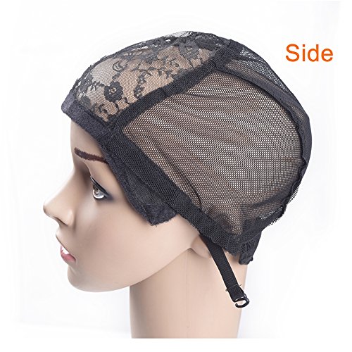 Product Cover 2 pcs Wig Caps with Adjustable Strap for Making Wigs Black Lace Net for Wigs Average Size make Your Own Wig (Lace Wig Caps)