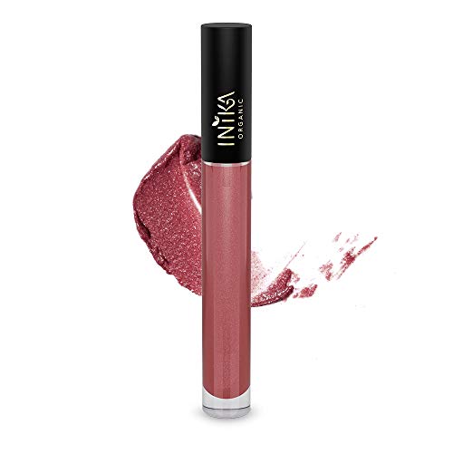 Product Cover INIKA Certified Organic Lip Glaze, All Natural Make-Up Gloss, Vanilla Oil, Vitamin E, Moisturize, Protect, Soft, Smooth Results, Vegan, Halal, 5ml (Rosewood)