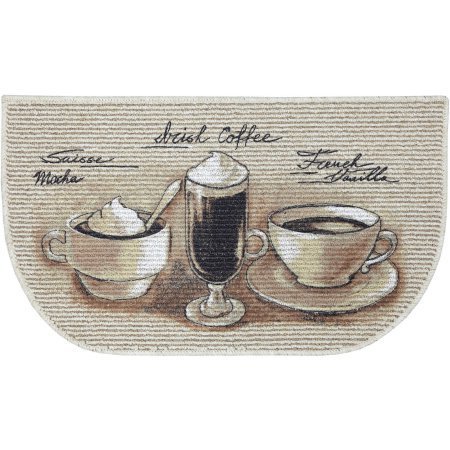 Product Cover Kitchen Rugs Mat Non Skid D Shaped Decor 18 x 30 Inches (18 x 30 Inches, Coffee Theme)