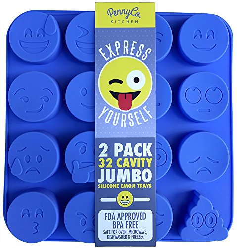 Product Cover Jumbo Sized Silicone Emoji Molds - 32 Cavity 2 Pack Set by PennyCo Kitchen