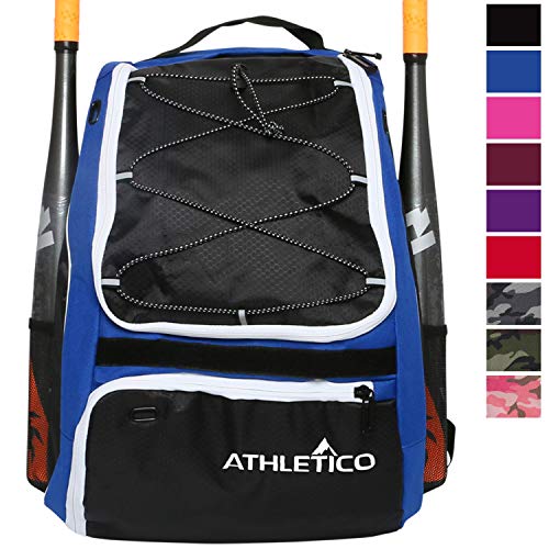 Product Cover Athletico Baseball Bat Bag - Backpack for Baseball, T-Ball & Softball Equipment & Gear for Youth and Adults | Holds Bat, Helmet, Glove, Shoes | Separate Shoe Compartment & Fence Hook (Blue)