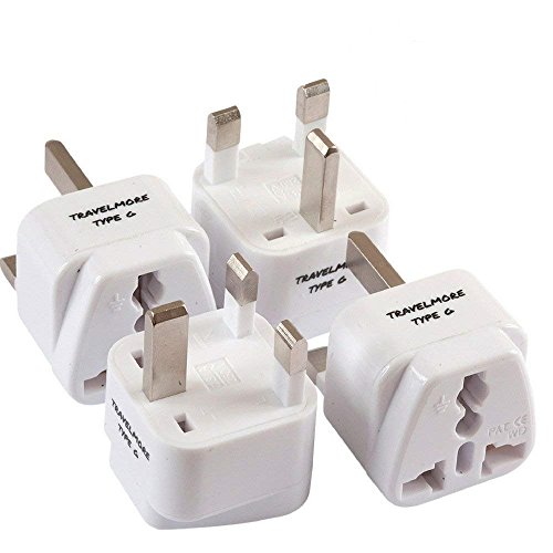 Product Cover 4 Pack UK Travel Adapter for Type G Plug - Works with Electrical Outlets in United Kingdom, Hong Kong, Ireland, Great Britain, Scotland, England, London, Dublin & More