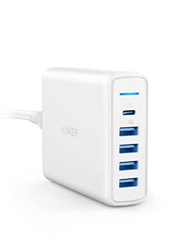 Product Cover USB C Wall Charger, Anker Premium 60W 5-Port Desktop Charger with One 30W Power Delivery Port for MacBook Air 2018, Ipad Pro 2018, S10, and 4 Poweriq Ports for iPhone Xs/Max/XR/X/8, S9/S8 and More