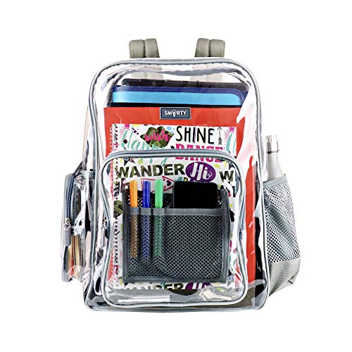Product Cover Heavy Duty Clear Backpack Durable Military Nylon Clear Bookbags Transparent See Through Plastic School Work Bag (Medium, Gray)