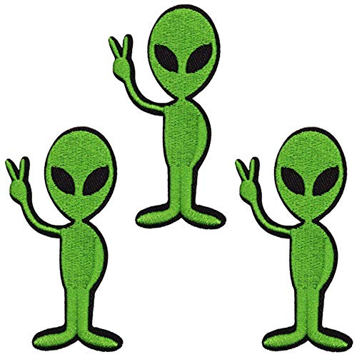 Product Cover U-Sky Sew or Iron on Patches - Hello Cute Alien Patch for Jackets, Jeans, Clothing, Backpacks - Pack of 3pcs - Size:3.1x1.5inch
