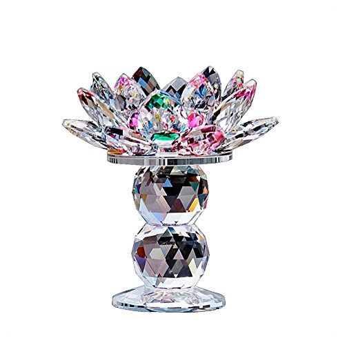 Product Cover Waltz&F Crystal Lotus Flower Tealight Candle Holder 4.5 Inch,Colorful