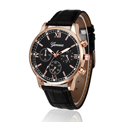 Product Cover YANG-YI Deal Retro Design Leather Band Round Analog Alloy Quartz Wrist Watch Men (Black)