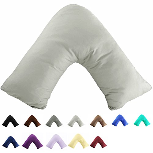Product Cover TAOSON 100% Cotton 300 Thread Count Soild Envelope Style V Shaped/Tri/Boomerang Standard Pillow Case Cushion Cover Only Cover No Insert (Light Grey)