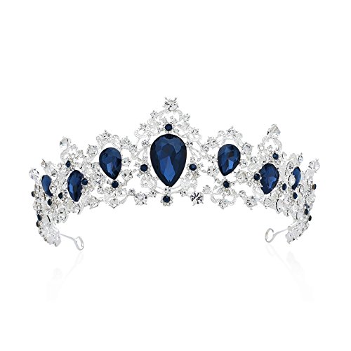 Product Cover SWEETV Royal CZ Crystal Tiara Wedding Crown Princess Headpieces Bridal Hair Accessories, Sapphire+Silver