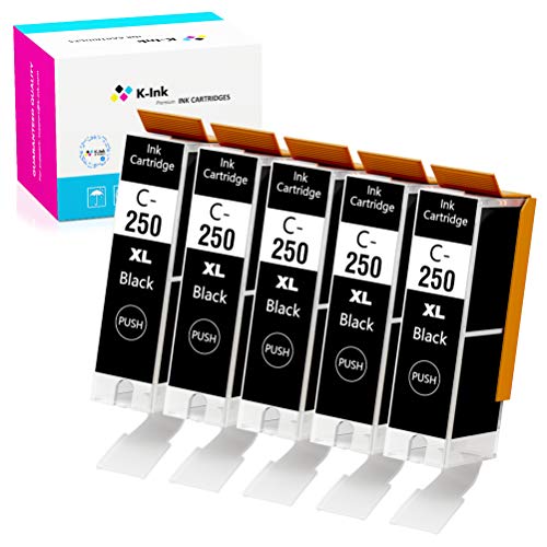 Product Cover K-Ink Compatible Ink Cartridges Replacement for Canon PGI 250 PGI-250 XL Black (5 Big Black)