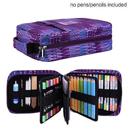 Product Cover Pencil Case Holder Slot - Holds 202 Colored Pencils or 136 Gel Pens with Zipper Closure - Large Capacity Pen Organizer for Watercolor Pens or Markers - Perfect Gift for Beginner and Artist Purple
