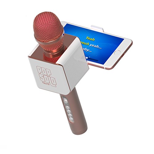 Product Cover PopSolo by tzumi - Professional Bluetooth Karaoke Microphone and Voice Mixer with Smartphone Holder - Great for Kids and Parties - Rose Gold