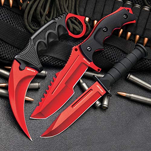 Product Cover Black Legion 3-Pc. Knife Set Atomic Red | Karambit - Huntsman - Military Knife