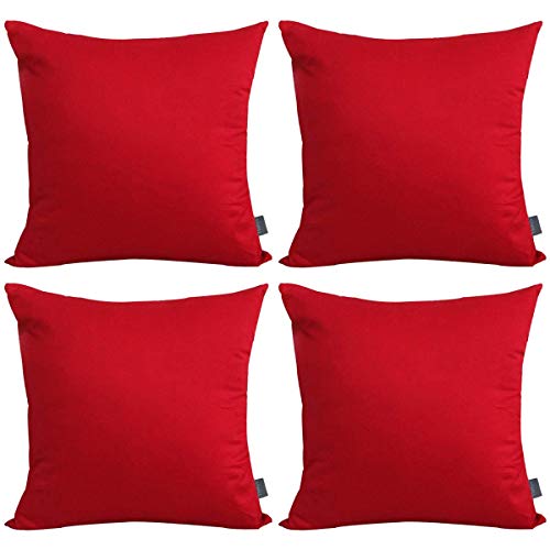 Product Cover 4-Pack Cotton Solid Decorative Throw Pillow Case Square Cushion Cover Pillowcase (Cover Only,No Insert)(18x18 inch/ 45x45cm,Red)