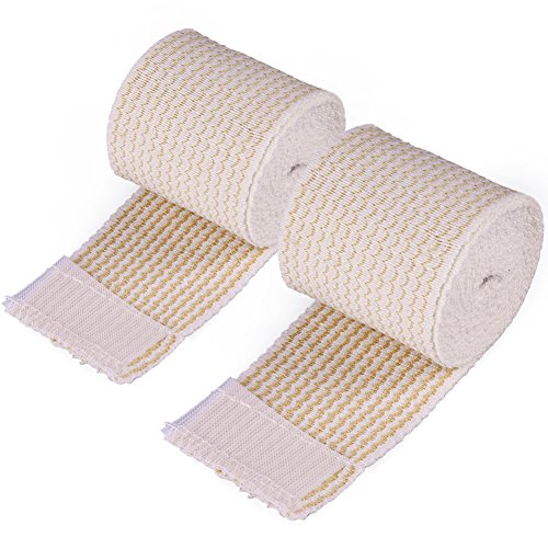 Product Cover LotFancy Cotton Elastic Bandage (2 Inches Wide x 15 Feet), 2 PCS Elastic Compression Wrap with Hook-and-Loop Closure on Both Ends, Support & First Aid for Sports, Medical, and Injury Recovery