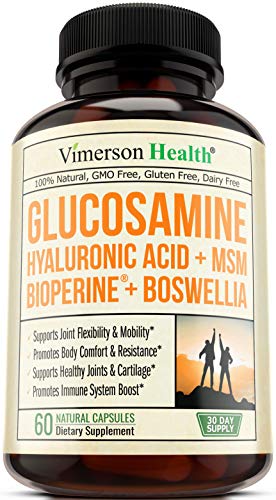 Product Cover Glucosamine Sulfate with Hyaluronic Acid. Bioperine, MSM, Boswellia. Occasional Joint Pain Relief Supplement. Aids Healthy Inflammatory Response, Anti-Oxidant Properties Pills for Back, Knees, Hands