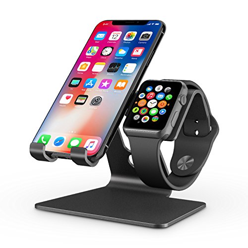 Product Cover Apple Watch Stand, OMOTON 2 in 1 Universal Desktop Stand Holder for iPhone and Apple Watch Series 5/4/3/2/1 (Both 38mm/40mm/42mm/44mm) (Black)