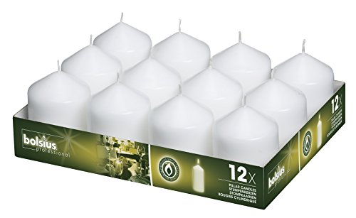 Product Cover BOLSIUS White Pillar Candles - 12 Pack - Burning 16 Hours Candle Set - 3-inch x 2.5-inch Dripless Candle - Perfect for Wedding Candles, Parties and Special Occasions