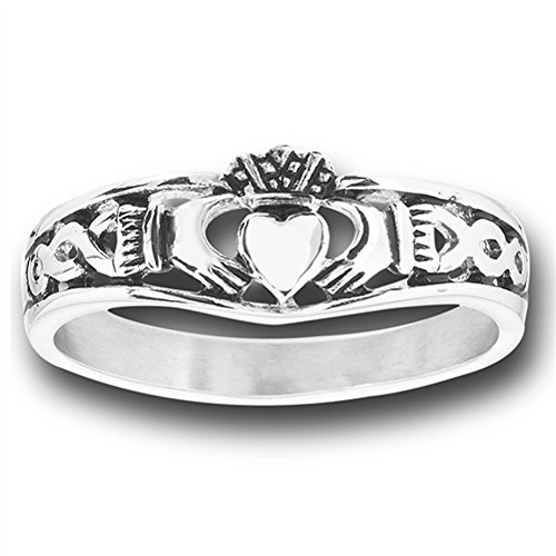 Product Cover Filigree Infinity Celtic Claddagh Heart Ring New Stainless Steel Band Sizes 5-10