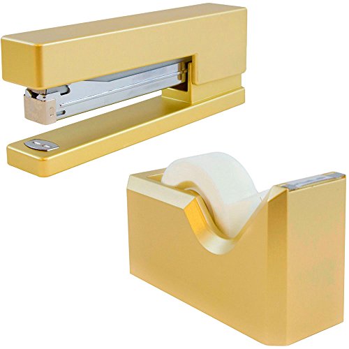 Product Cover JAM PAPER Office & Desk Sets - 1 Stapler & 1 Tape Dispenser - Gold - 2/Pack