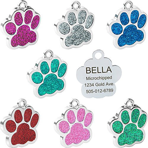 Product Cover Pet ID Tags for Small Dog & Cat by VcalabashorTM / Glitter Eye-Catch Pet Tag/Customized Dog Tag/Bling Personalized Engraved Pet ID Tags/Blue/Pink/Silver/Red/Cherry Red / 1.0