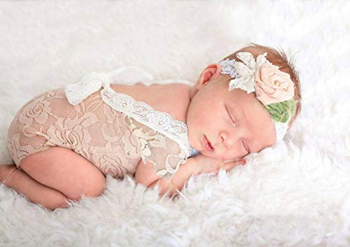 Product Cover Mummyhug Cute Baby Girl Photography Prop Vest Onesie with Bowknot (Off-White) (Headband is not included)