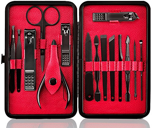 Product Cover Keiby Citom Professional Stainless Steel Nail Clipper Travel & Grooming Kit Nail Tools Manicure & Pedicure Set of 15pcs with Luxurious Case(Black/Red)