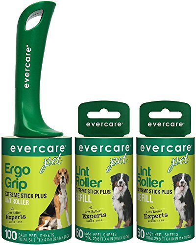 Product Cover Evercare Pet Hair Extra Sticky Lint Roller with 2 Refills, New Ergo Grip, 220 Total Sheets (220 Sheets)