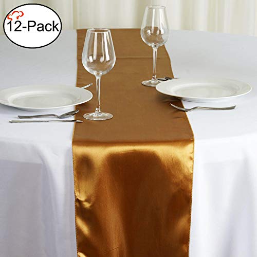 Product Cover Tiger Chef 12-Pack Deep Gold 12 x 108 inches Long Satin Table Runner for Wedding, Table Runners fit Rectange and Round Table Decorations for Birthday Parties, Banquets, Graduations, Engagements