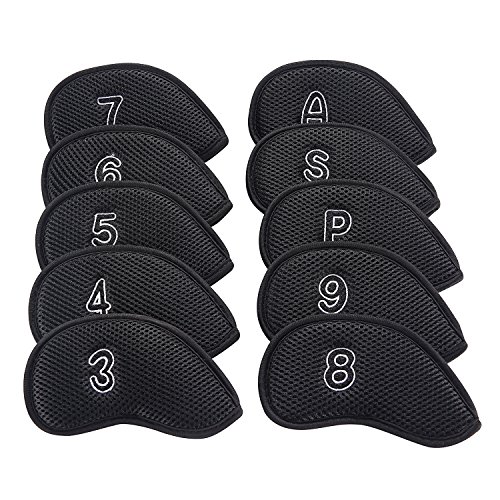 Product Cover Sword &Shield sports 10Pcs/Pack New Meshy Golf Iron Covers Set Golf Club Head Cover Fit Most Irons (Black)
