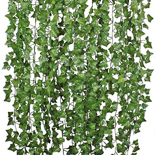 Product Cover DearHouse 12 Strands Artificial Ivy Leaf Plants Vine Hanging Garland Fake Foliage Flowers Home Kitchen Garden Office Wedding Wall Decor, 84 Feet, Green