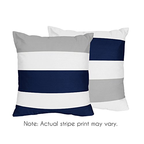 Product Cover Sweet Jojo Designs 2-Piece Navy Blue, Gray and White Decorative Accent Throw Pillows for Stripe Collection