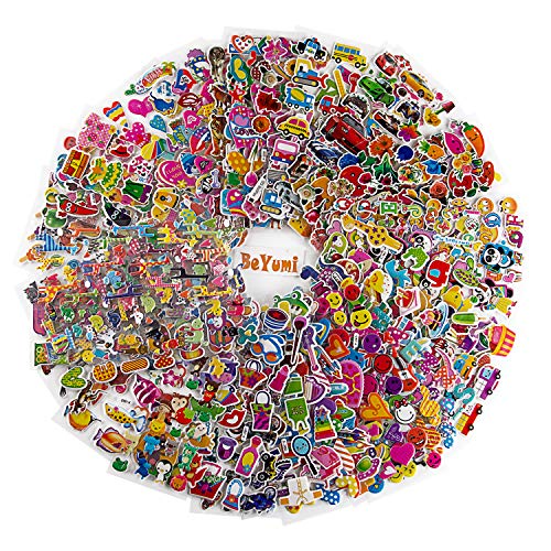 Product Cover BeYumi Kids Stickers (1800+), 58 Different Sheets 3D Puffy Stickers, Kids Scrapbooking, Including Animals, Cars, Trucks, Airplane, Food, Letters, Flowers, Pets and More