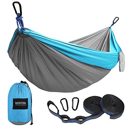 Product Cover Kootek Camping Hammock Portable Indoor Outdoor Tree Hammock with 2 Hanging Straps, Lightweight Nylon Parachute Hammocks for Backpacking, Travel, Beach, Backyard, Hiking (Sky Blue/Grey, L)
