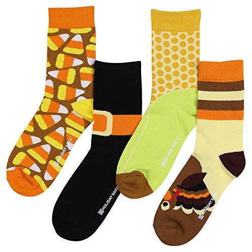 Product Cover Women's Premium Fun and Colorful Holiday Crew Socks (4 Pack) (Thanksgiving Turkey on the Run)
