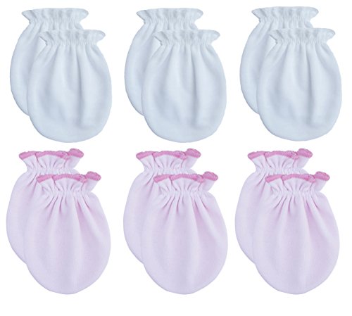 Product Cover RATIVE Newborn Baby Cotton Gloves No Scratch Mittens For 0-6 Months Boys Girls (Newborn 0-6 Months, 3white+3pink)