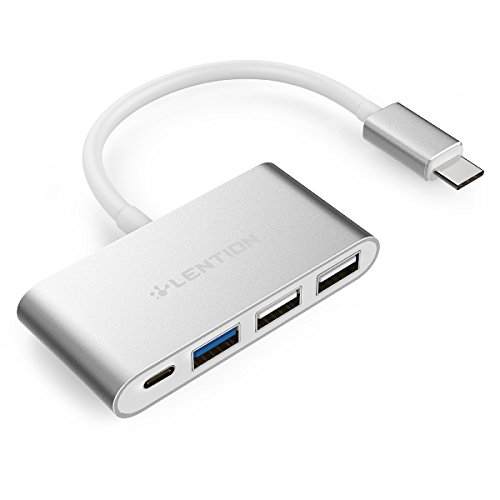 Product Cover LENTION 4-in-1 USB-C Hub with Type C, USB 3.0, USB 2.0 Compatible MacBook Air 2018 2019, MacBook Pro 13/15/16 (Thunderbolt 3), ChromeBook, More, Multiport Charging & Connecting Adapter (Silver)