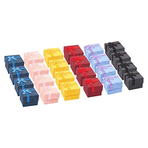 Product Cover 24-Piece Gift Box Set - Cube Ring Jewelry Box for Anniversaries, Weddings, Birthdays, Assorted Colors - 1.6 x 1.6 x 1.2 Inches