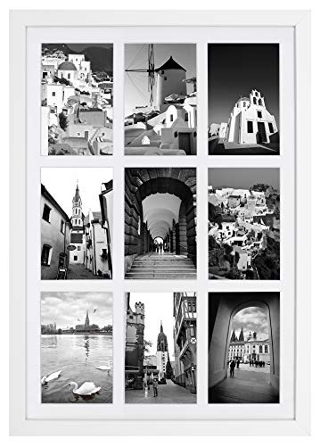 Product Cover Golden State Art, 13.6x19.7 Matted White Wood 9-Opening for 4x6 Collage Picture Frame