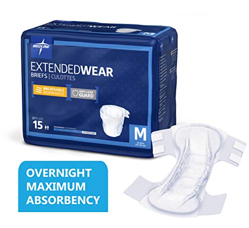 Product Cover Medline Extended Wear Overnight Adult Briefs with Tabs, Maximum Highest Absorbency Adult Diapers, Medium (60 Count)