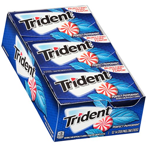 Product Cover Trident Peppermint Sugar Free Gum - with Xylitol - 12 Packs (168 Pieces Total)