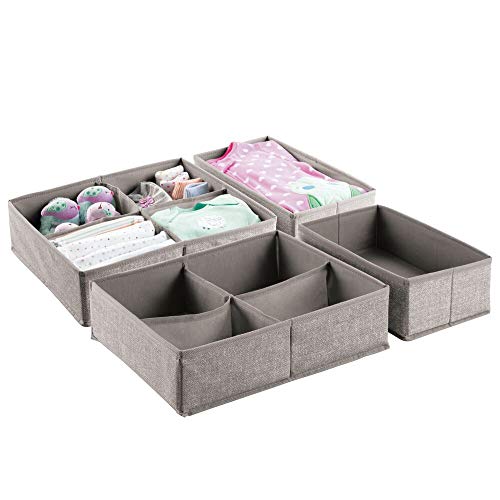 Product Cover mDesign Soft Fabric Dresser Drawer and Closet Storage Organizer Set for Child/Kids Room, Nursery, Playroom - 4 Pieces, 10 Compartments - Textured Print, Set of 2 - Linen